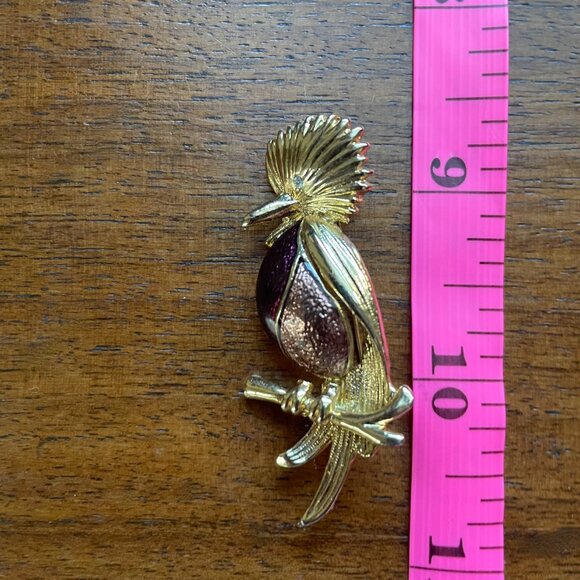 Vintage Gold-Tone  and Purple Bird Brooch – Retro Statement Pin - Picture 2 of 3